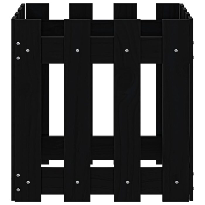 Jardinière avec design de clôture noir 40x40x40 cm pin massif – Image 3