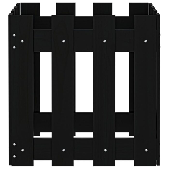 Jardinière avec design de clôture noir 40x40x40 cm pin massif – Image 4