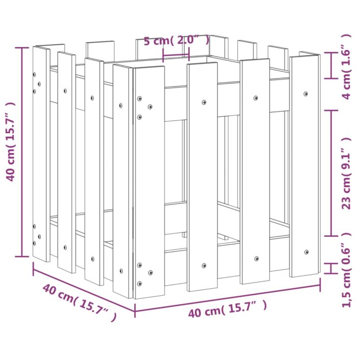 Jardinière avec design de clôture 40x40x40 cm pin imprégné – Image 7
