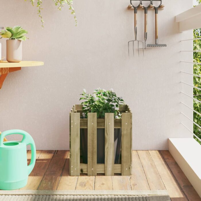 Jardinière avec design de clôture 40x40x40 cm pin imprégné – Image 1