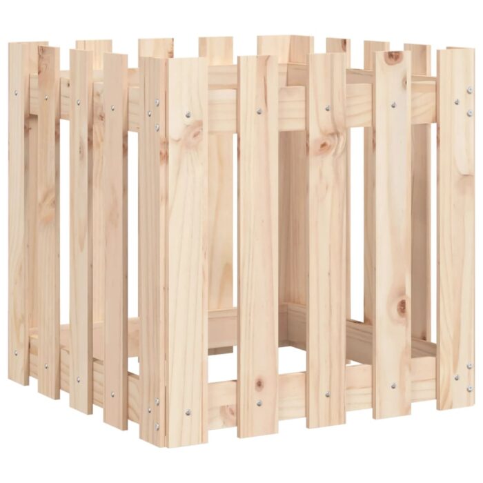 Jardinière avec design de clôture 50x50x50 cm pin massif – Image 2