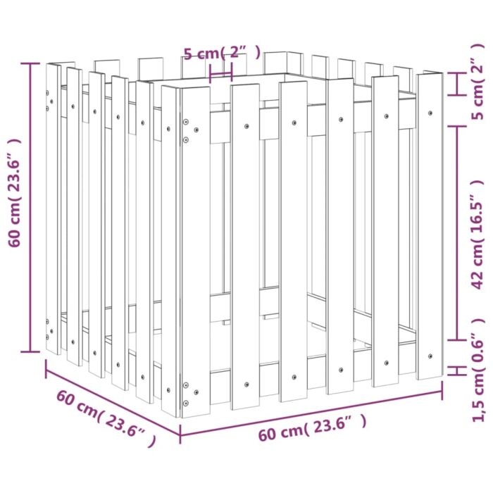 Jardinière avec design de clôture 60x60x60 cm pin massif – Image 7