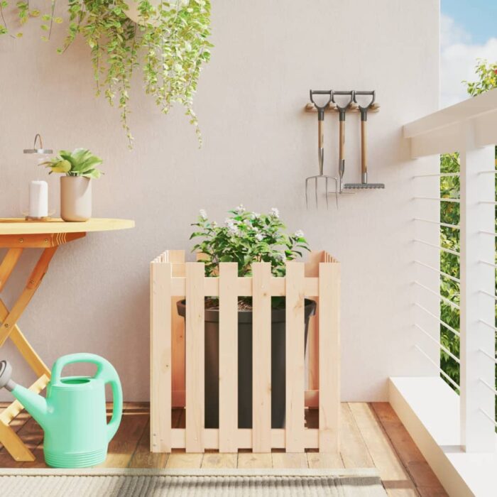 VXL8720845434083_m_en_hd_1.jpg Jardinière avec design de clôture 60x60x60 cm pin massif – Image 1