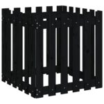 Jardinière avec design de clôture noir 60x60x60 cm pin massif – Image 2