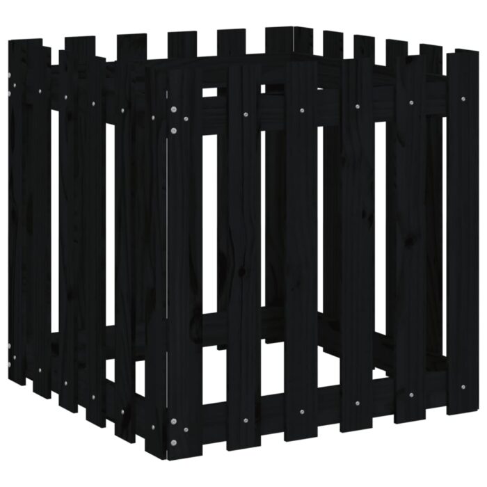 Jardinière avec design de clôture noir 60x60x60 cm pin massif – Image 2