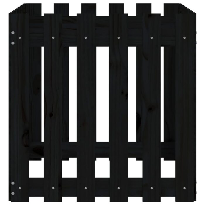 Jardinière avec design de clôture noir 60x60x60 cm pin massif – Image 3