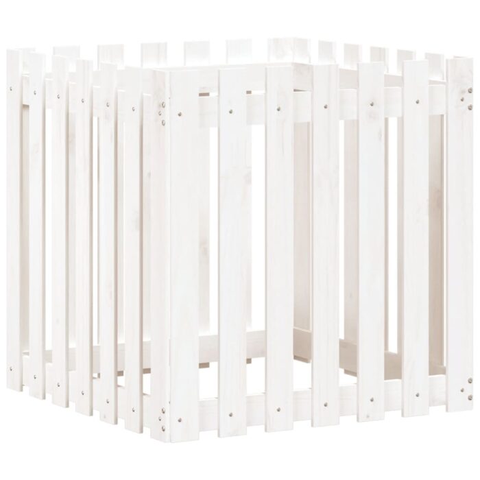Jardinière avec design de clôture blanc 70x70x70 cm pin massif – Image 2