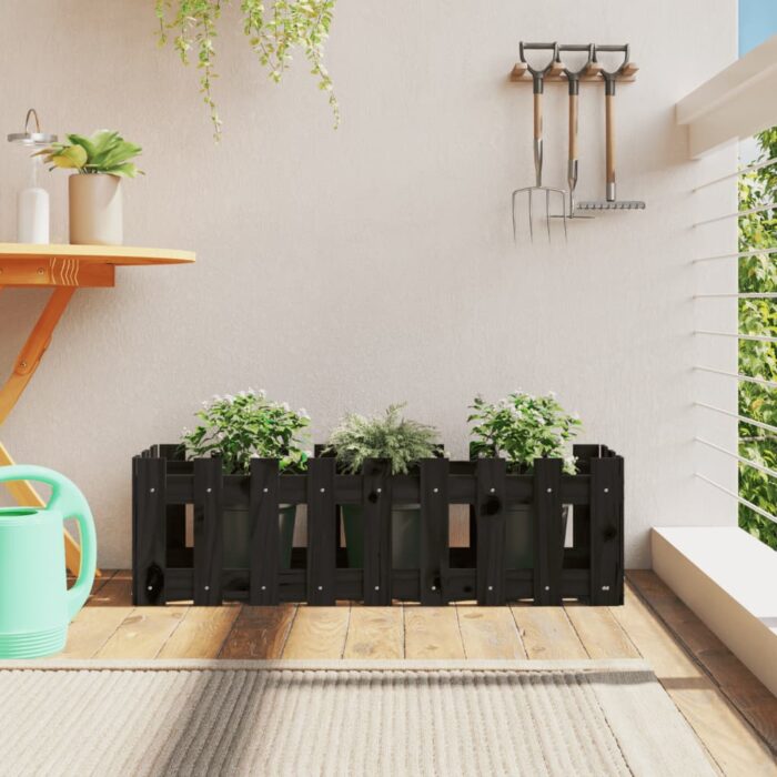 Lit surélevé de jardin design de clôture 100x30x30cm pin massif – Image 1