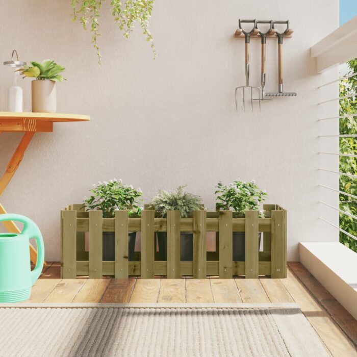Lit surélevé de jardin design de clôture bois de pin imprégné – Image 1