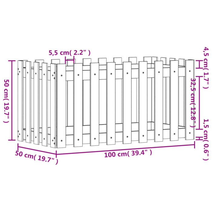 Lit surélevé de jardin design de clôture 100x50x50cm pin massif – Image 7