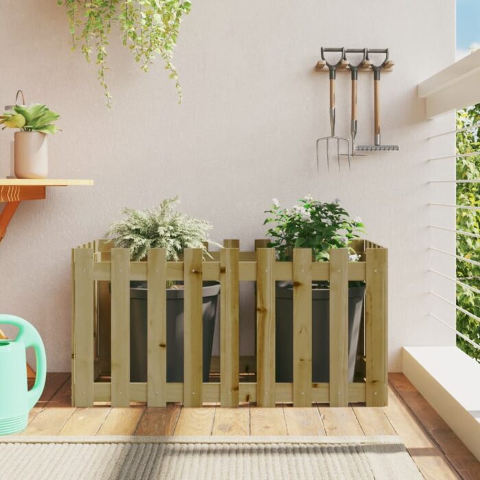 Lit surélevé de jardin design de clôture bois de pin imprégné – Image 1