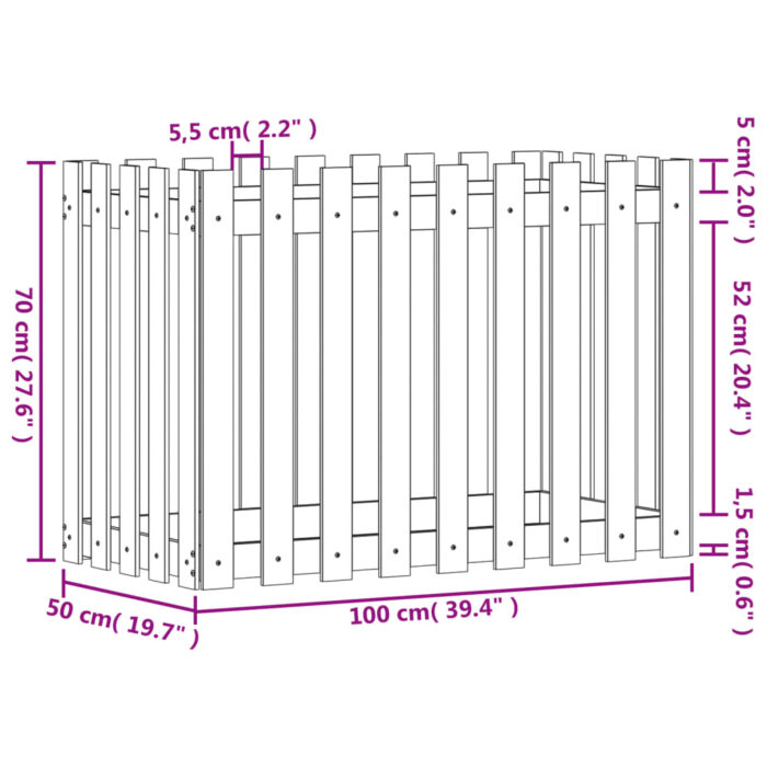 Lit surélevé de jardin design de clôture 100x50x70cm pin massif – Image 7
