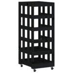 Porte-bûches avec roulettes noir 40x49x110 cm bois massif pin – Image 2