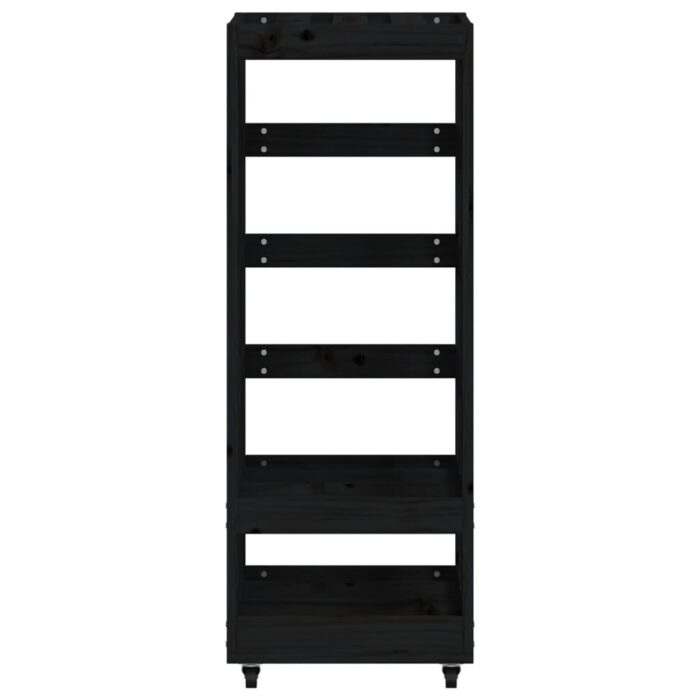 Porte-bûches avec roulettes noir 40x49x110 cm bois massif pin – Image 3
