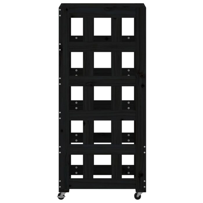 Porte-bûches avec roulettes noir 40x49x110 cm bois massif pin – Image 4