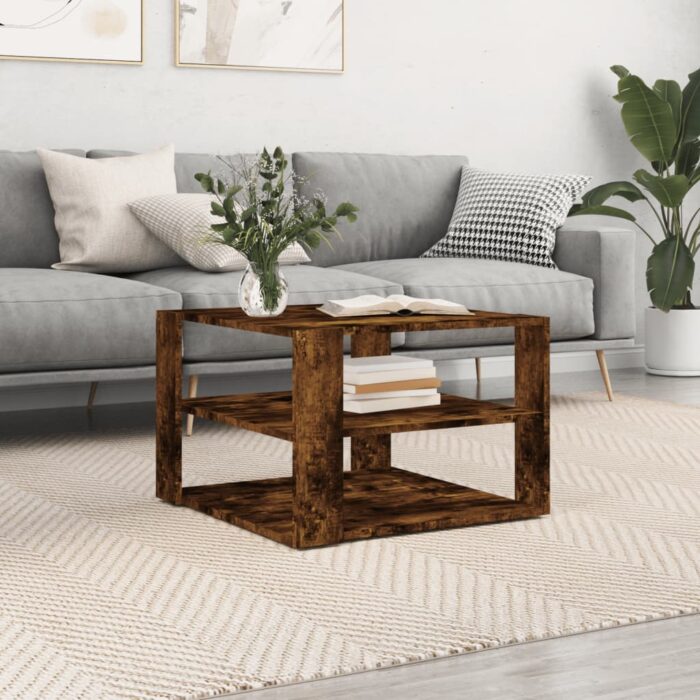 Table basse chêne fumé 59,5x59,5x40 cm bois d'ingénierie – Image 1