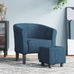 Fauteuil cabriolet avec repose-pied bleu foncé velours