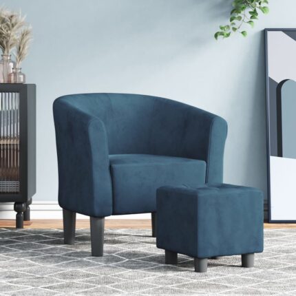 Fauteuil cabriolet avec repose-pied bleu foncé velours