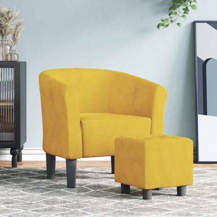Fauteuil cabriolet avec repose-pied jaune velours