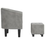 Fauteuil avec repose-pied gris clair velours – Image 2