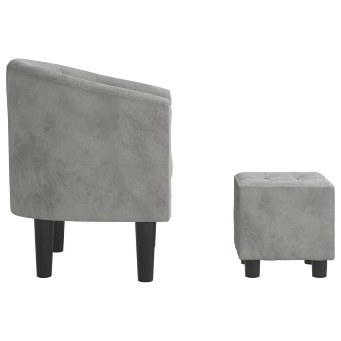 Fauteuil avec repose-pied gris clair velours – Image 2
