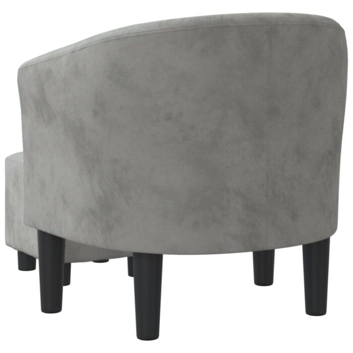 Fauteuil avec repose-pied gris clair velours – Image 3
