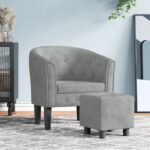 Fauteuil avec repose-pied gris clair velours