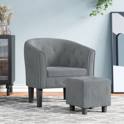 Fauteuil avec repose-pied gris foncé velours