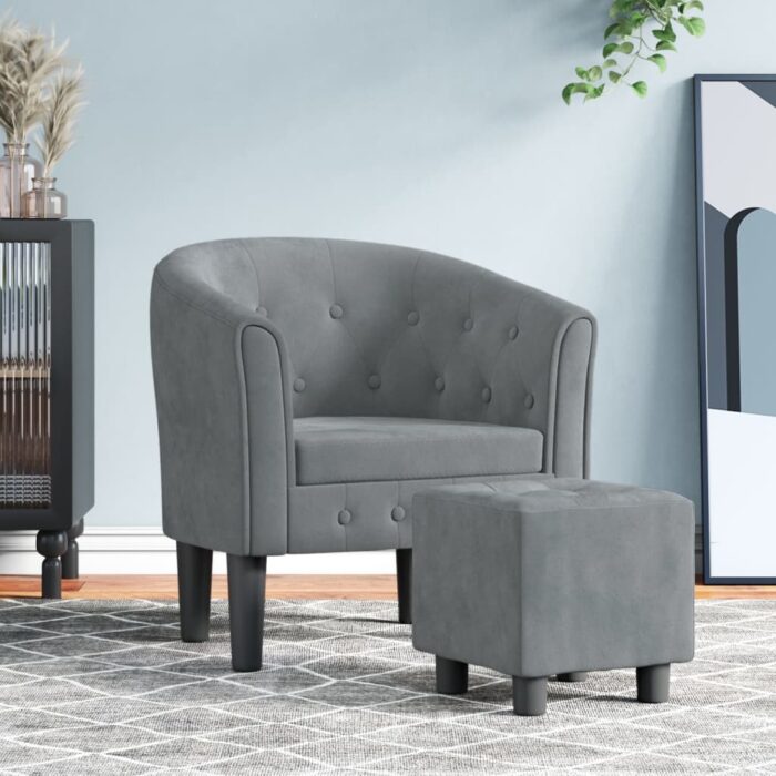 Fauteuil avec repose-pied gris foncé velours – Image 1