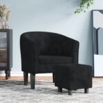 Fauteuil avec repose-pied noir velours