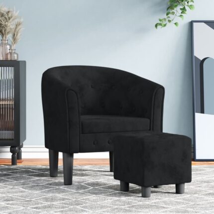 Fauteuil avec repose-pied noir velours