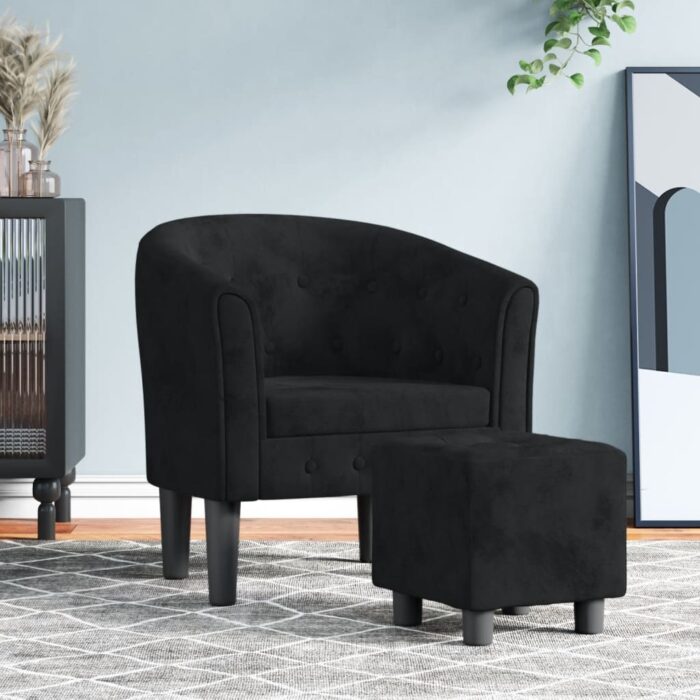 Fauteuil avec repose-pied noir velours – Image 1