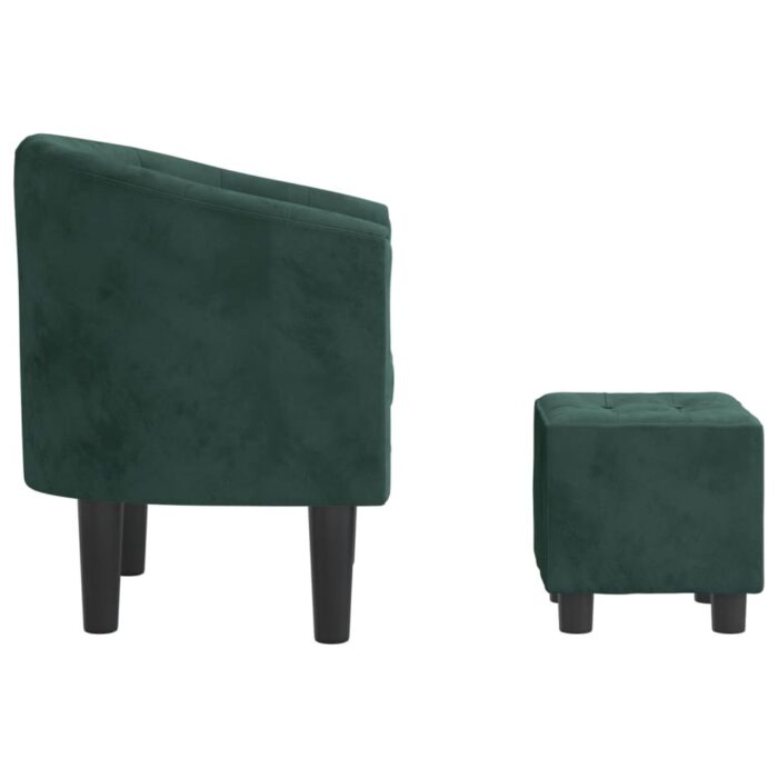 Fauteuil avec repose-pied vert foncé velours – Image 2