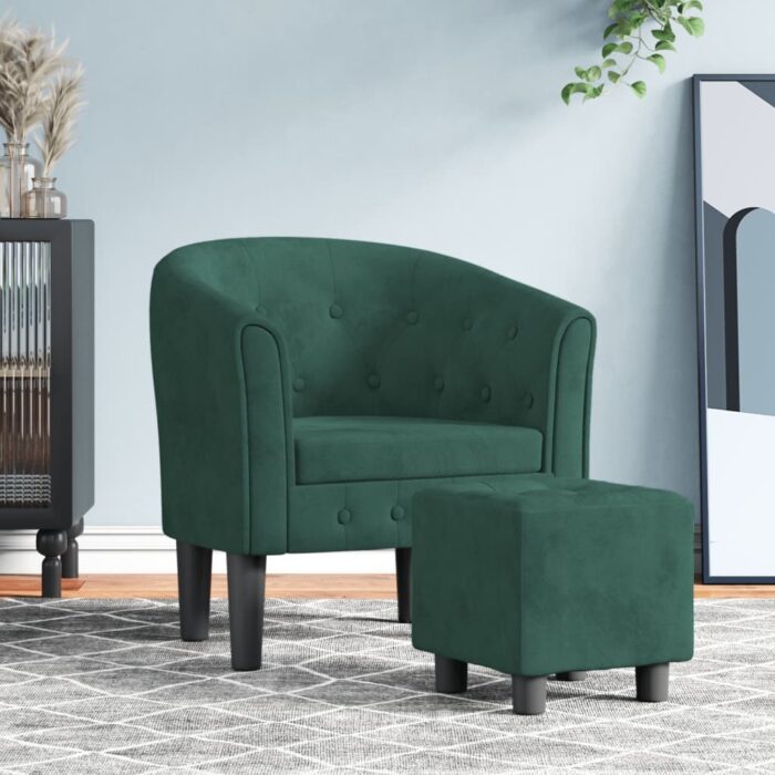 Fauteuil avec repose-pied vert foncé velours – Image 1