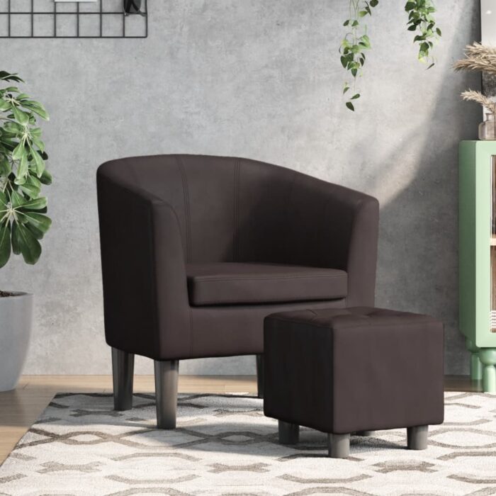 Fauteuil avec repose-pied marron similicuir – Image 1