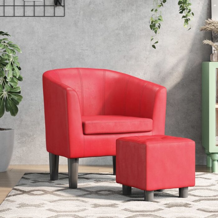 VXL8720845436681_m_en_hd_1.jpg Fauteuil avec repose-pied rouge similicuir – Image 1