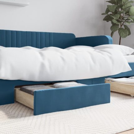 Tiroirs de lit 2 pcs bleu bois d'ingénierie et tissu