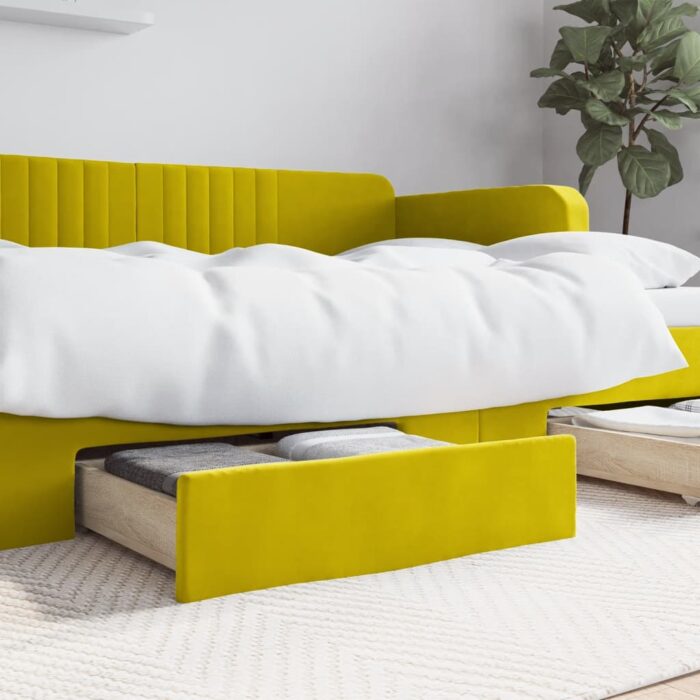 Tiroirs de lit 2 pcs jaune bois d'ingénierie et velours – Image 1