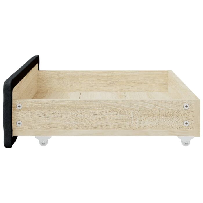 Tiroirs de lit 2 pcs noir bois d'ingénierie et similicuir – Image 3