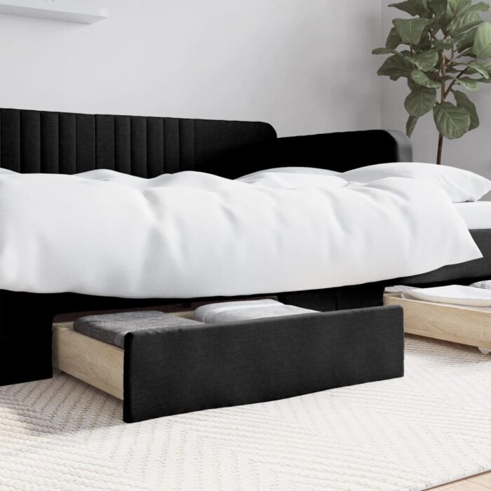 Tiroirs de lit 2 pcs noir bois d'ingénierie et similicuir – Image 1
