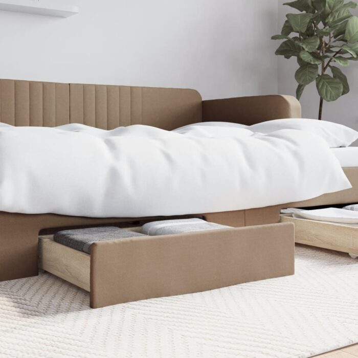 Tiroirs de lit 2 pcs cappuccino bois d'ingénierie et similicuir – Image 1