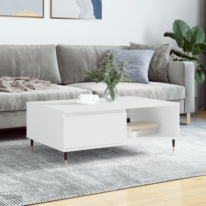 Table basse blanc 90x60x35 cm bois d'ingénierie – Image 1