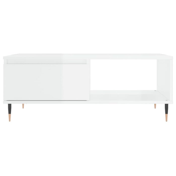 Table basse blanc brillant 90x60x35 cm bois d'ingénierie – Image 3