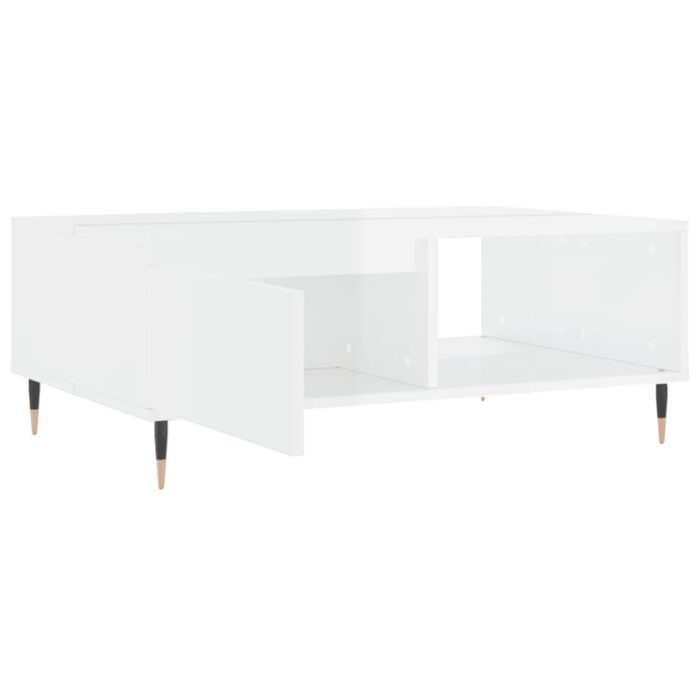Table basse blanc brillant 90x60x35 cm bois d'ingénierie – Image 4