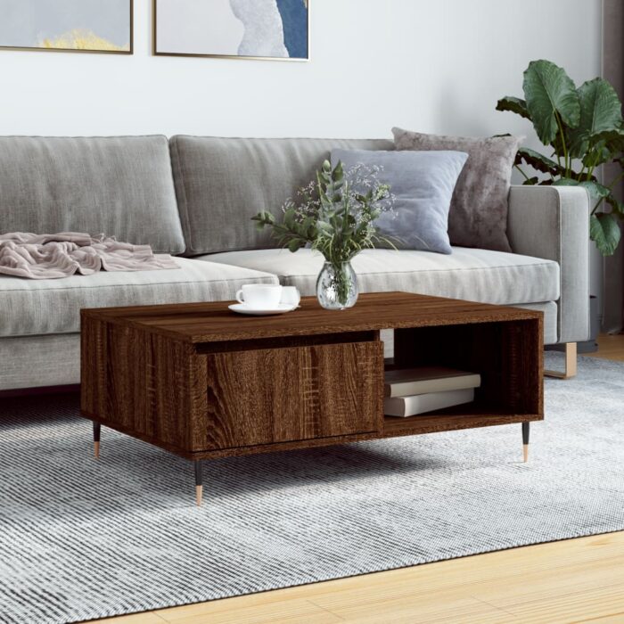 Table basse chêne marron 90x60x35 cm bois d'ingénierie – Image 1