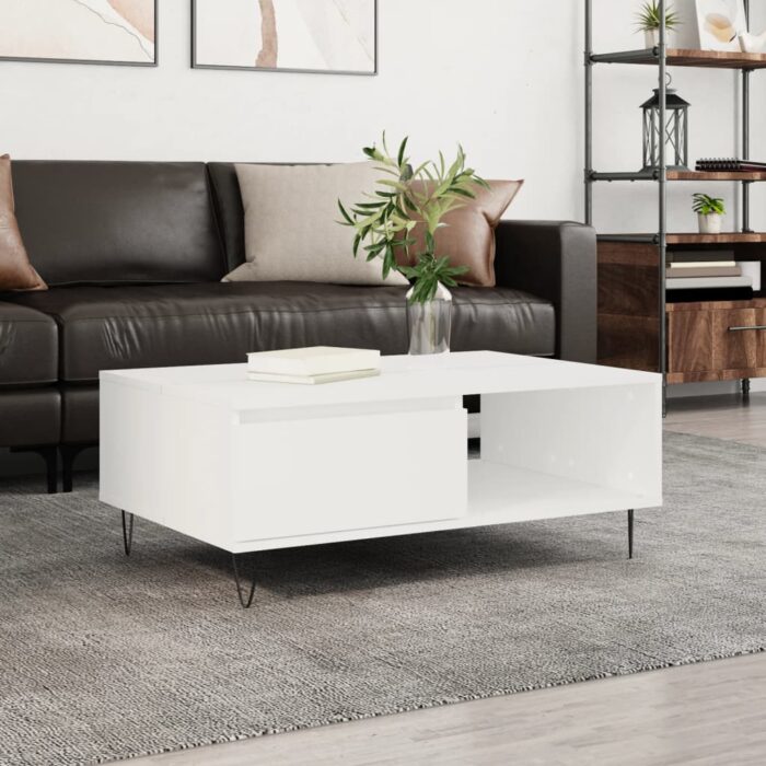 Table basse blanc 90x60x35 cm bois d'ingénierie – Image 1