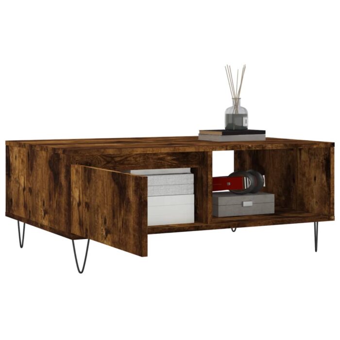 Table basse chêne fumé 90x60x35 cm bois d'ingénierie – Image 2