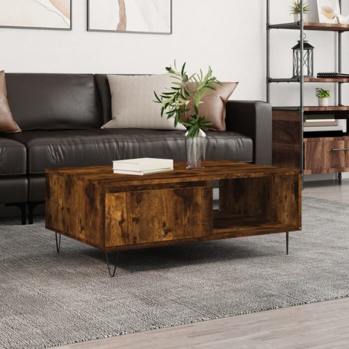 Table basse chêne fumé 90x60x35 cm bois d'ingénierie – Image 1