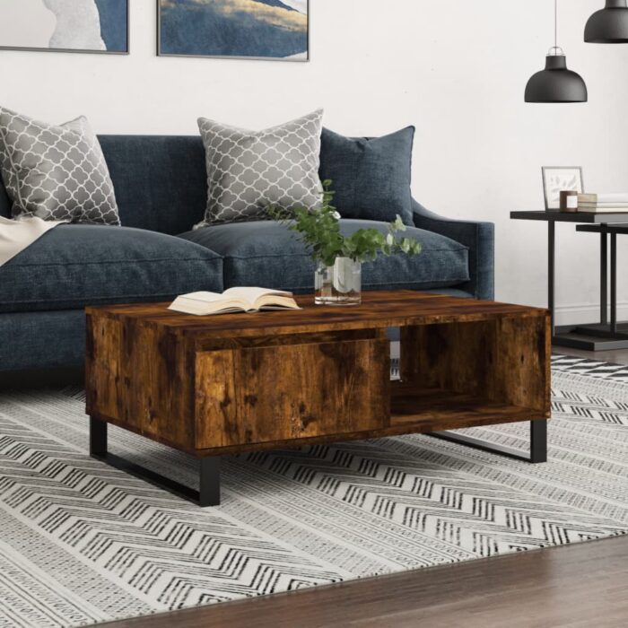Table basse chêne fumé 90x60x35 cm bois d'ingénierie – Image 1