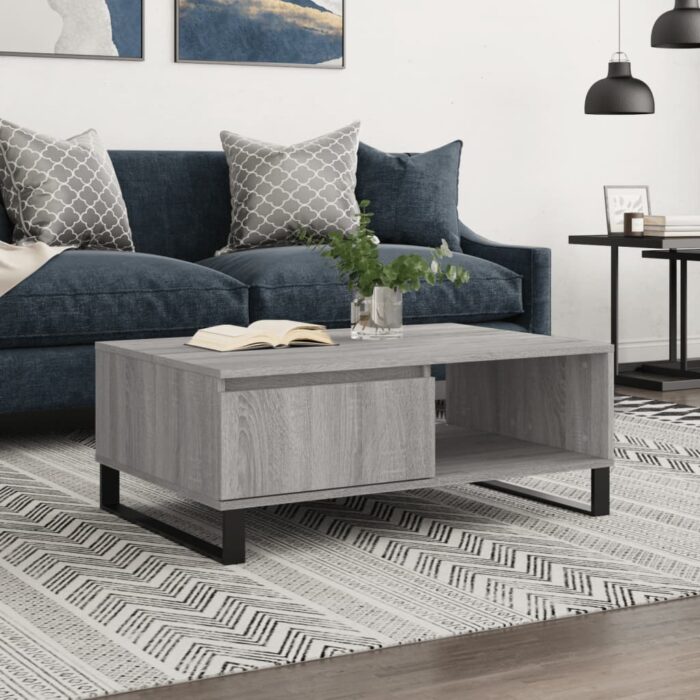 Table basse sonoma gris 90x60x35 cm bois d'ingénierie – Image 1